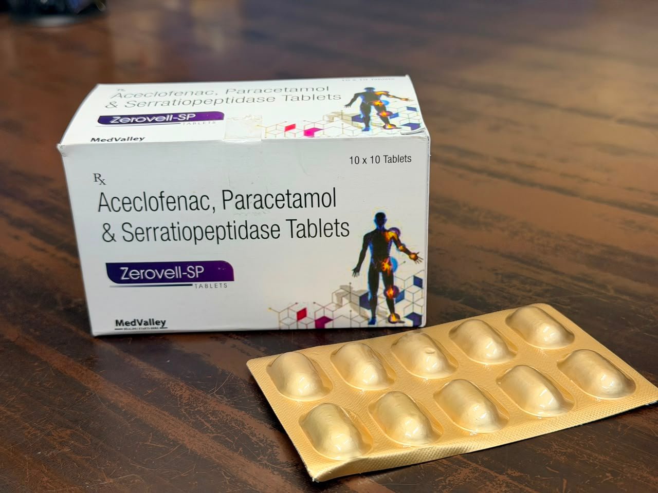 Zerovell-SP Aceclofenac Paracetamol Serratiopeptidase Tablets packaging